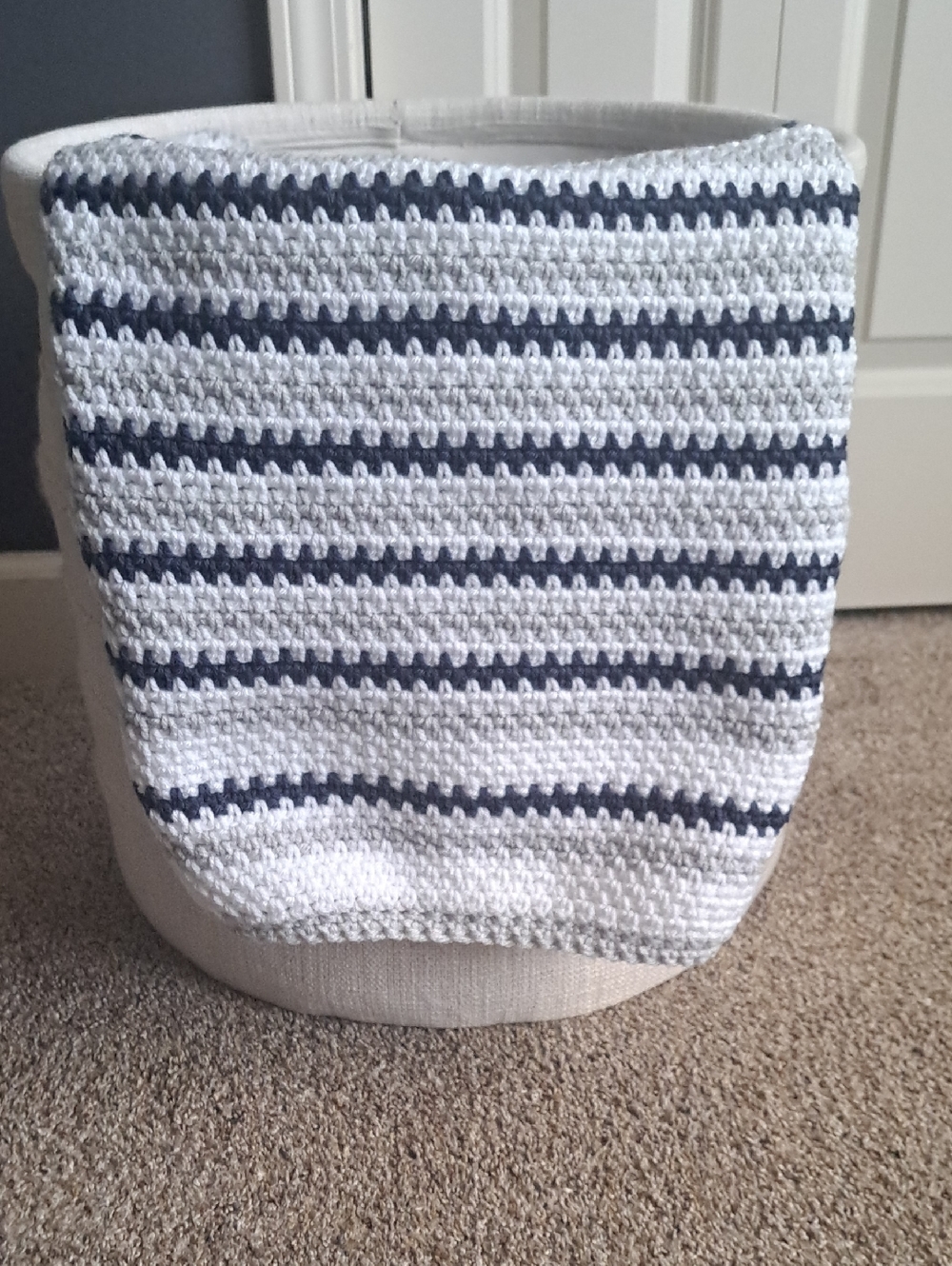 NEW Handmade Striped Crochet Baby Blanket — White and Navy